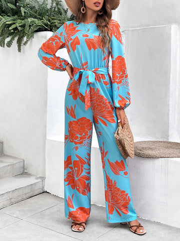 Women's Color Block Floral Print Jumpsuit