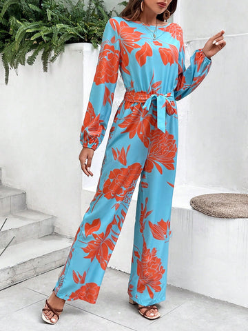 Women's Color Block Floral Print Jumpsuit
