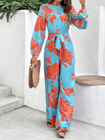 Women's Color Block Floral Print Jumpsuit
