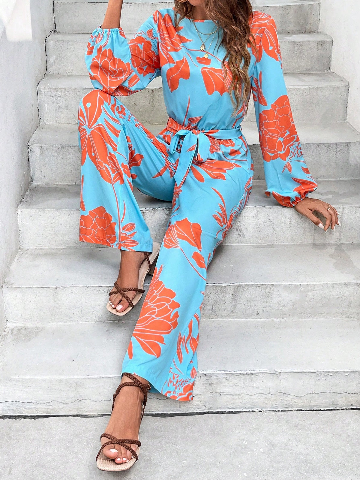 Women's Color Block Floral Print Jumpsuit