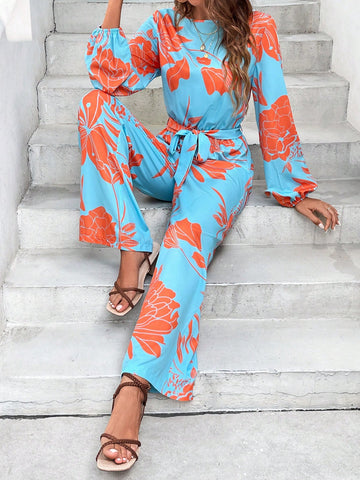 Women's Color Block Floral Print Jumpsuit