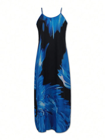 Women's Color Blocking Large Floral Print Sleeveless Dress