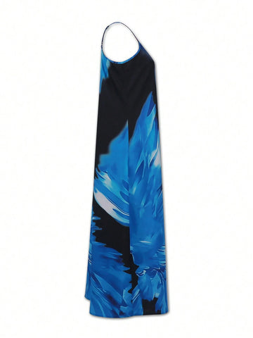 Women's Color Blocking Large Floral Print Sleeveless Dress