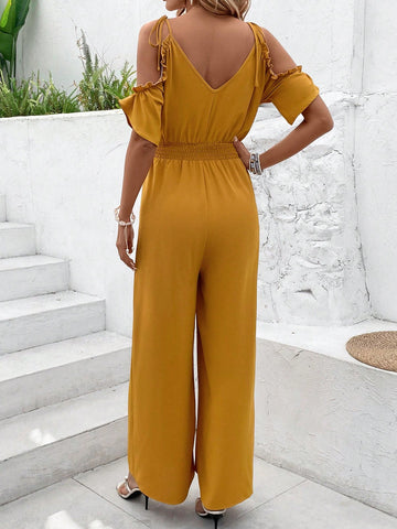Women's Cutout Shoulder Slant Pocket Jumpsuit