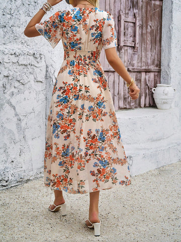 Women's Deep V-Neck Floral Print Dress