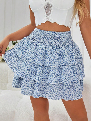 VCAY Women's Ditsy Floral High Waist Pleated A-Line Skirt For Vacation