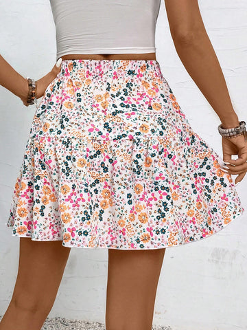 VCAY Women's Elastic Waist Ditsy Floral Summer Mini Skirt, Perfect For Vacation Outfits