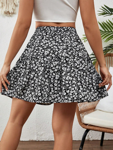 VCAY Women's Elastic Waist Floral Print Skirt