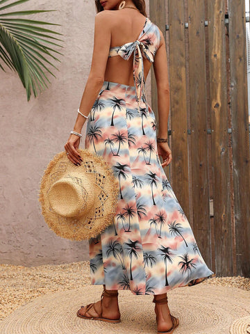 Women's Exquisite Coconut Tree Print Maxi Dress