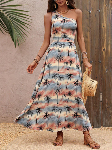 Women's Exquisite Coconut Tree Print Maxi Dress