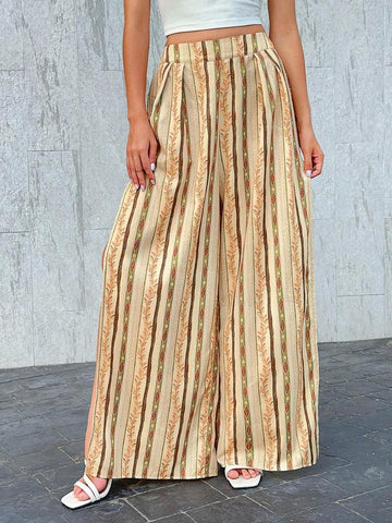 VCAY Women's Fashion Striped Printed Split Hem Long Pants