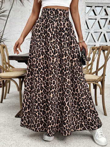 VCAY Women's Fashionable Leopard Print Long Skirt For Spring And Summer