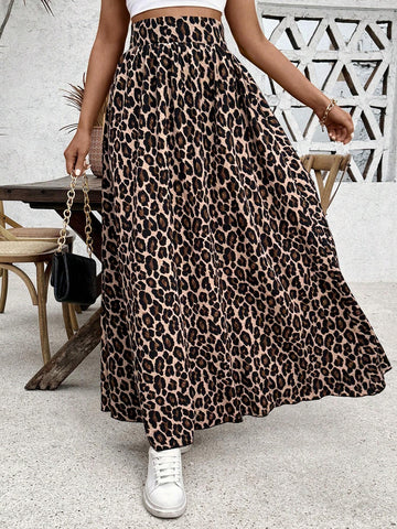 VCAY Women's Fashionable Leopard Print Long Skirt For Spring And Summer