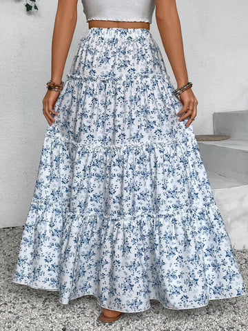 VCAY Women's Fashionable Sweet Ditsy Floral Long Skirt For Summer
