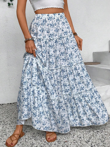 VCAY Women's Fashionable Sweet Ditsy Floral Long Skirt For Summer