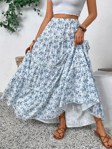 VCAY Women's Fashionable Sweet Ditsy Floral Long Skirt For Summer