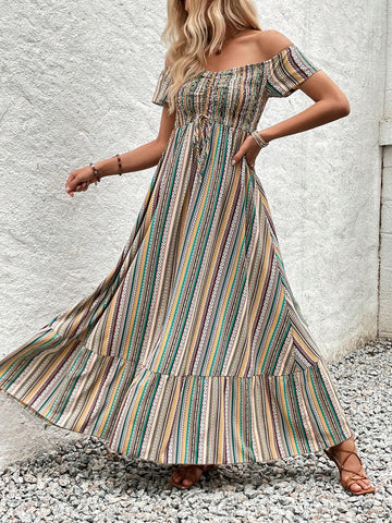 Women's Floral Allover Print Ruffle Ruffled Hem Dress For Summer Casual And Vacation Wear