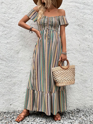 Women's Floral Allover Print Ruffle Ruffled Hem Dress For Summer Casual And Vacation Wear
