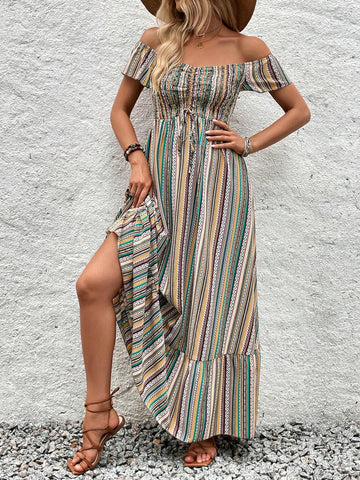 Women's Floral Allover Print Ruffle Ruffled Hem Dress For Summer Casual And Vacation Wear