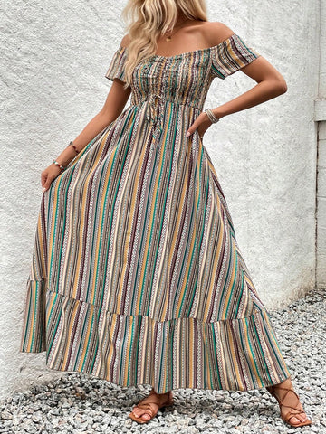 Women's Floral Allover Print Ruffle Ruffled Hem Dress For Summer Casual And Vacation Wear