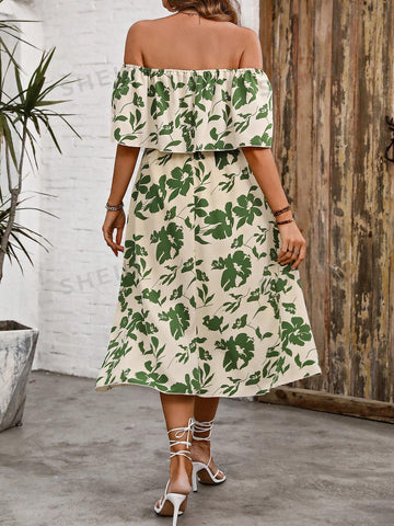 Women's Floral Off Shoulder Ruffle Hem Dress