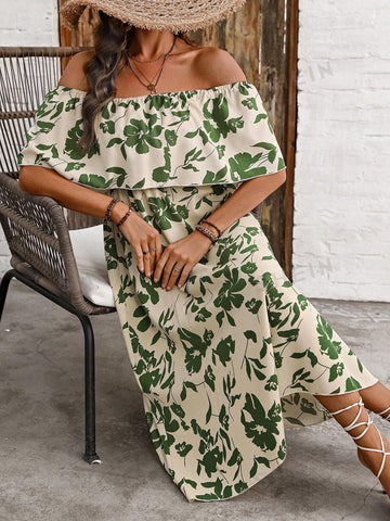 Women's Floral Off Shoulder Ruffle Hem Dress