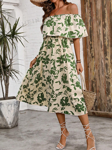 Women's Floral Off Shoulder Ruffle Hem Dress