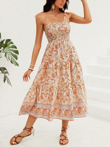 Women's Floral Print Cami Shirred Dress