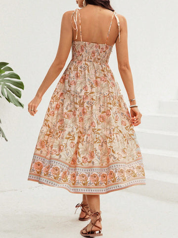 Women's Floral Print Cami Shirred Dress