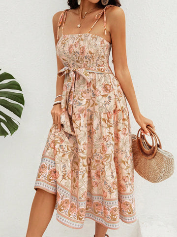 Women's Floral Print Cami Shirred Dress
