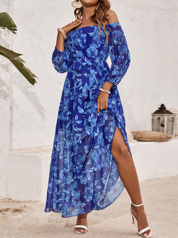 Women's Floral Print Off Shoulder Dress