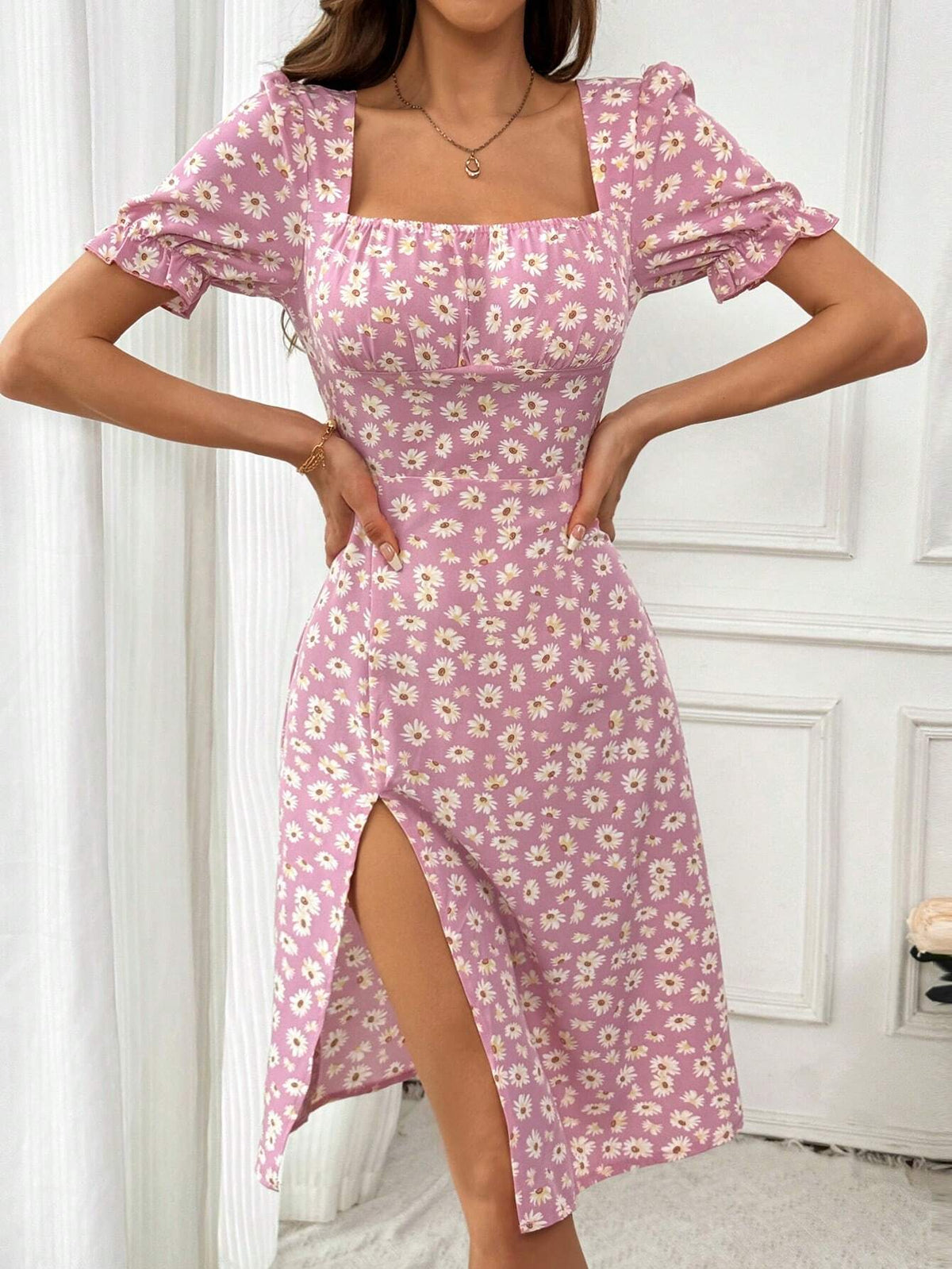 Women's Floral Print Simple Daily Square Neckline Dress