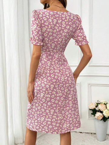 Women's Floral Print Simple Daily Square Neckline Dress