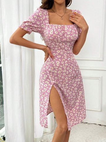 Women's Floral Print Simple Daily Square Neckline Dress