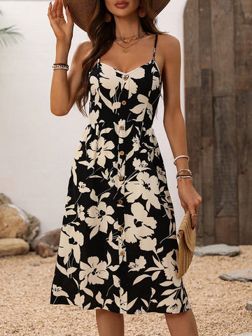 Women's Floral Print Spaghetti Strap Dress