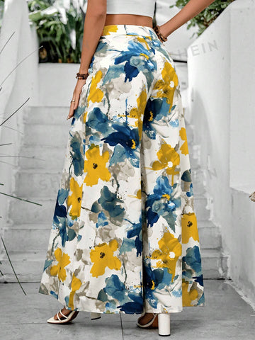 VCAY Women's Floral Print Super Wide-Leg Pants