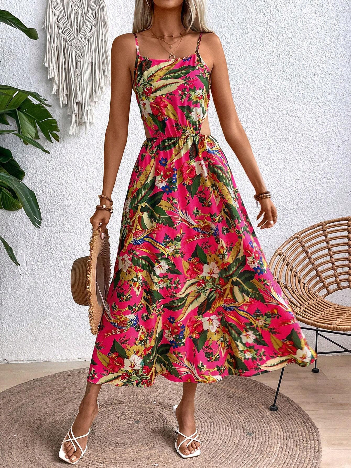 Women's Floral Print Vacation Style Summer Spaghetti Strap Dress