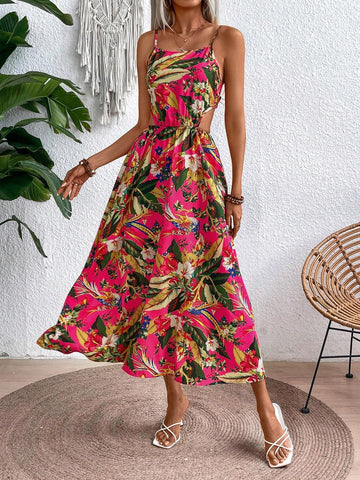 Women's Floral Print Vacation Style Summer Spaghetti Strap Dress