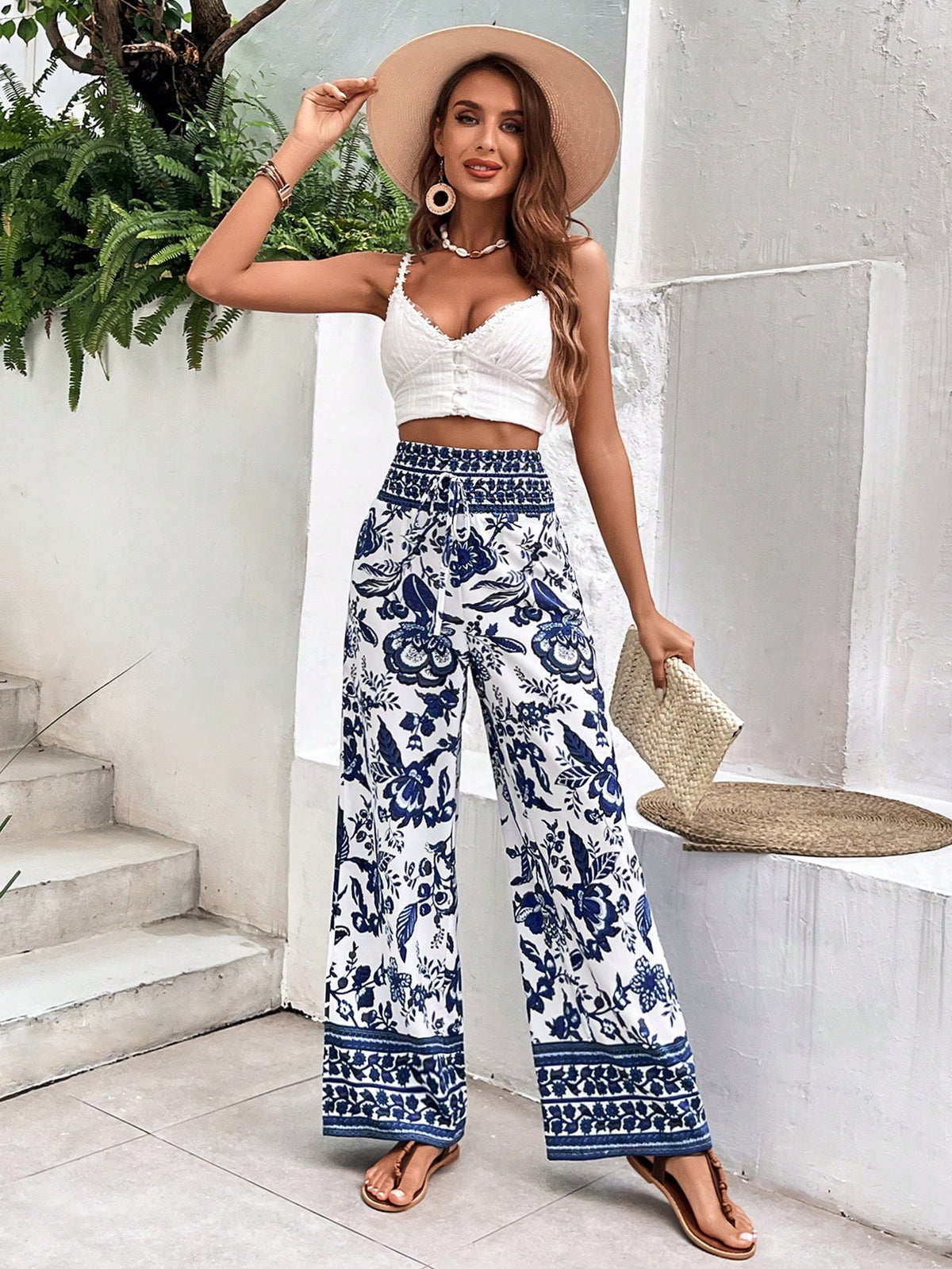 VCAY Women's Floral Printed Long Pants