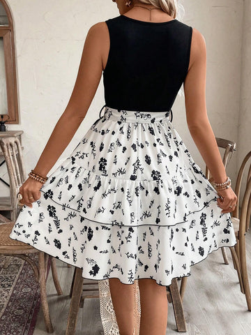 Women's Floral Printed Round Neck Sleeveless Summer Dress