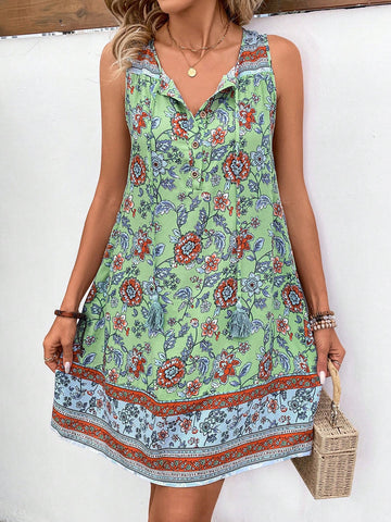 Women's Floral Printed Sleeveless Dress