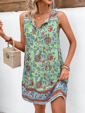 Women's Floral Printed Sleeveless Dress