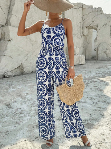 Women's Floral Printed Spaghetti Strap Jumpsuit