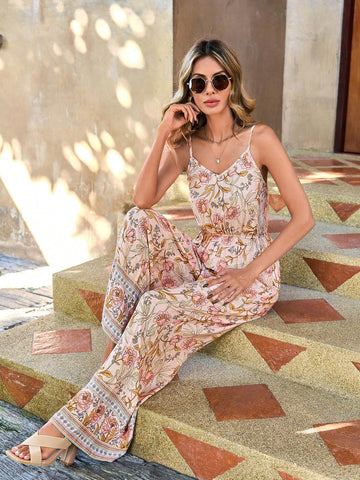 Women's Floral Printed Spaghetti Strap Jumpsuit