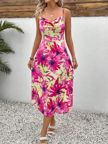 Women's Floral Printed Spaghetti Strap Swing Dress