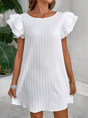 VCAY Women's Flounce Sleeve Round Neck Dress