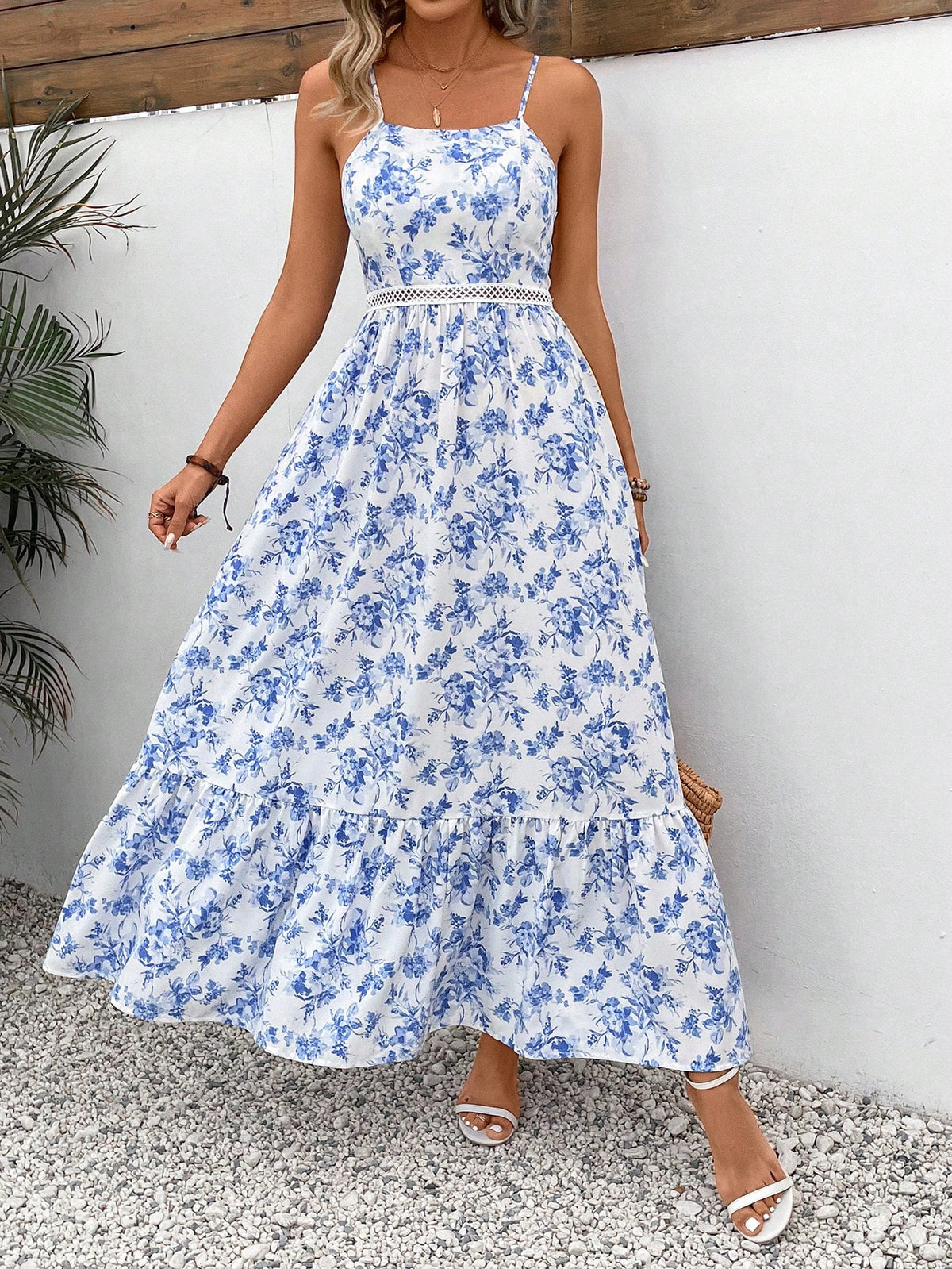 Women's Flower Print Spaghetti Strap Dress