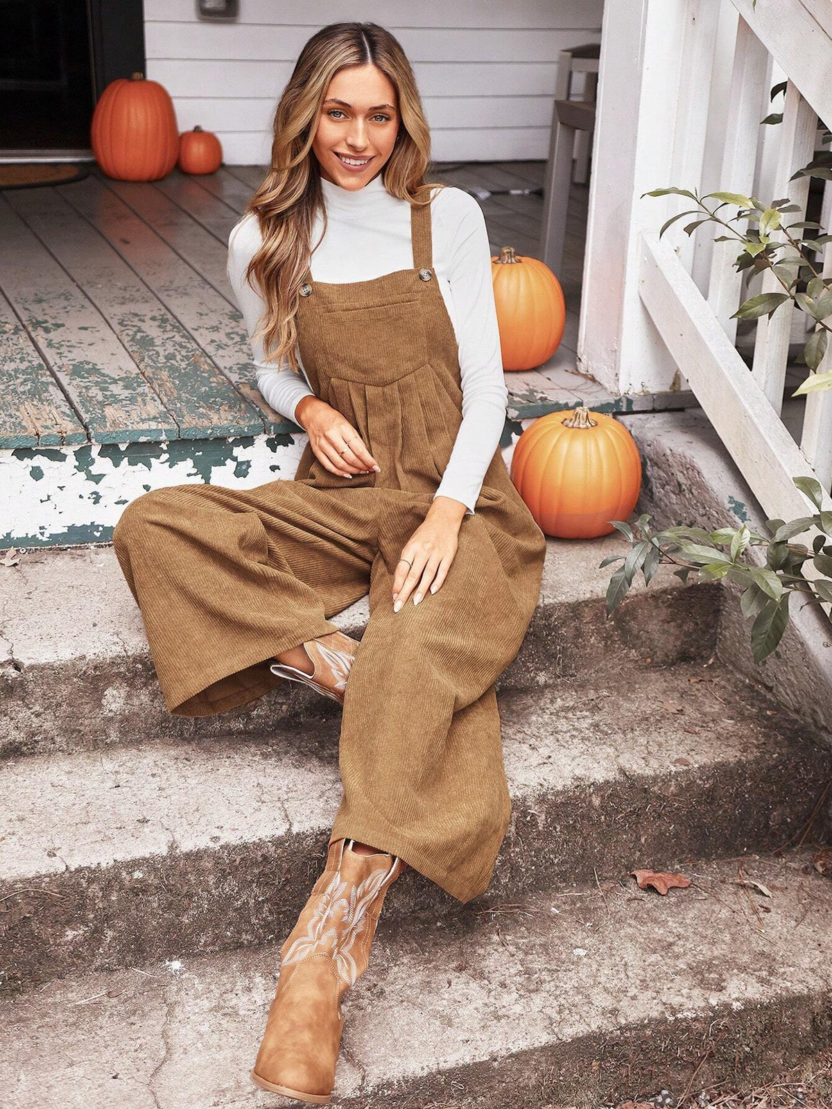Women's Front Pocket Corduroy Casual Jumpsuit, Autumn/Winter