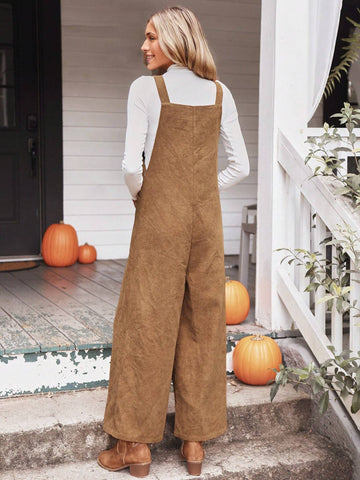 Women's Front Pocket Corduroy Casual Jumpsuit, Autumn/Winter