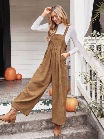 Women's Front Pocket Corduroy Casual Jumpsuit, Autumn/Winter